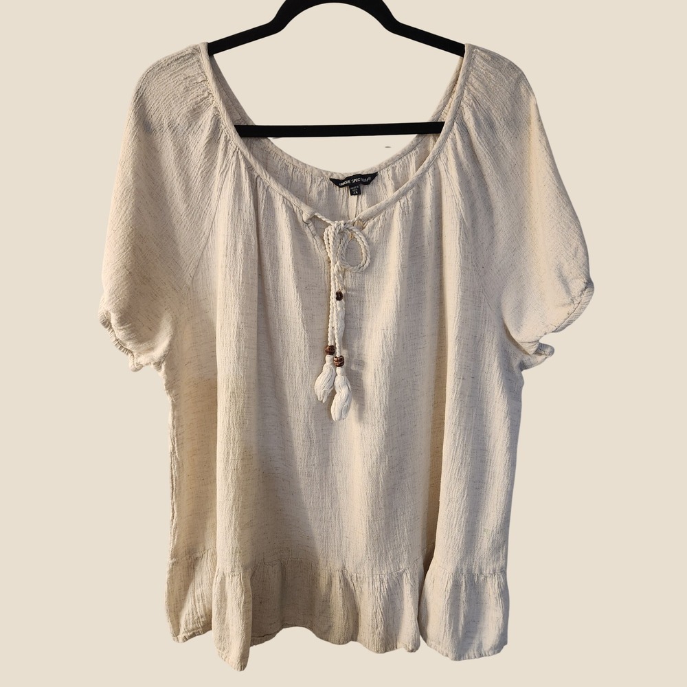Unique Spectrum Women 3X Cream Linen Peasant Blouse Boho Coastal Cottagecore